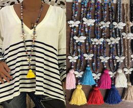 2021 Fashion Long chain Crystal Beads Pendant Necklaces Boho Jewelry Butterfly Charms Colorful Tassel Necklace for Women Girls4597071