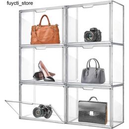 Storage Boxes Bins 6 large acrylic display boxes with magnetic doors transparent wallet handbag storage box wardrobe plastic storage manager S24513