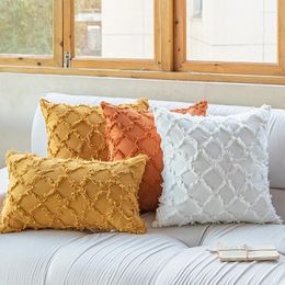 Pillow Cotton Diamond Cover Mustard White Orange Beige Chic 30x50cm 45x45cm Living Room Sofa Bed Home Decoration