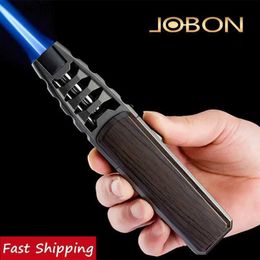 Lighters JOBON Metal Outdoor Windproof Butane Gas Lamp Turbo Flashlight Blue Flame Strong Fire Gun Kitchen BBQ Camping Tools S24513 S24513