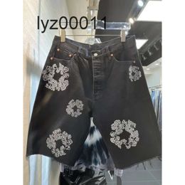 Flower jeans 2024 Mens luxury designer Mens shorts Jeans Men Jean flower Diamond Denim shortpants Slim Mens jeans street Hip hop 23J1