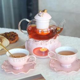 Teaware Sets 6PCS European Style Fruit Flower Tea Cup Household Ceramic Candle Heating Glass Teapot English Afternoon Set