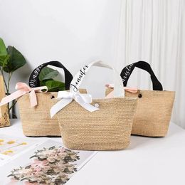 Party Favor Personalized Bridesmaid Jute Totes Bag Summer Beach Small Straw Woven Shopping Girls Trip Gift Bridal Shower Favors Retro