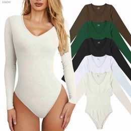 Women's Jumpsuits Rompers Womens clothing womens sexy knitted underwear staff neckline long sleeves long legs ultra-thin jumpsuit top Ropa strapless WX