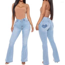 Women's Jeans Vintage Patch High Waist Flare Women 2024 Spring Fashion Stretch Slim Bellbottoms Female Casual Denim Trousers
