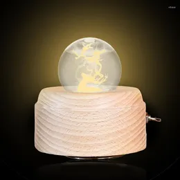 Decorative Figurines Wooden Crystal Ball Music Box Multifunctional USB Charging Musical Night Light Novelty Bedside Lamp Home