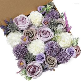 Decorative Flowers Purple Artificial Rose Combination Box For Home Room Decor Wedding Marriage Decoration Outdoor Garland DIY Craft Gift