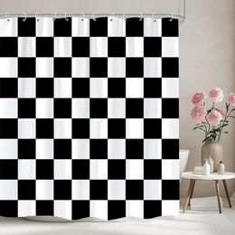 Black and White Grid Shower Curtain Simple Style Modern Home Bathroom Decor Curtain Polyester Fabric Bath Curtains With Hooks 240514