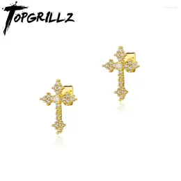 Stud Earrings TOPGRILLZ Iced Out Cross For Men Hiphop Rock Bling Cubic Zirconia Gold Colour Luxury Punk Accessories Jewelr