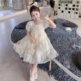 Girl's Dresses 2024 Summer Girls/Childrens Fashion Casual Chinese Style Embroidered Flower Princess Dress Tank Top Dress 3-7 Years Old Y240514