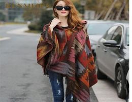 2019 NEW Women Winter Boho Hooded Coat Cape Poncho ladies Shawls wrap female Pashmina plaid cashmere blanket scarf Bufanda Mujer T6292596