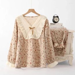 Home Clothing Spring Ladies Pyjamas Long-sleeved Trousers 2-Piece Cotton Yarn Comfortable Vintage Rose Garden Women Service Suit