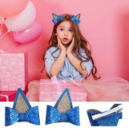 Party Favour Graduation Decorations 2024 Blue Ears Hair Clips 1 Pair Glitter Barrettes For Toddler Girls Birthday