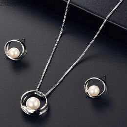 Earrings Necklace Luxury and fashionable hollow circular jewelry set pearl pendant necklace stud earrings set brides Valentines Day best gift for women XW
