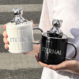 Mugs 350ml Cute Bear Cup Ceramic With Lid Spoon Home Creative Mug Gift Office Coffee