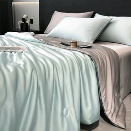 100% LYOCELL Silk Summer Quilt Solid Color Smooth Ice Cooling Comforter Silky Blanket Soft Cool for Bed 240514