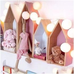 Boxes Storage Wooden Hexagon Shelf Childrens Room Decorations House Shaped Decor Wall Mounted Children Crafts Rack Drop Delivery Baby Otqb8