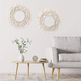 Window Stickers Wall Frame - Bohemian Fringe Mount Mirror Small Round Decorating Apartment Living Room Bedroom Baby Nurser