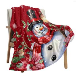 Blankets Christmas Poinsettia Snowman Throw Blanket Soft Plush Warm Sofa Holiday Gifts