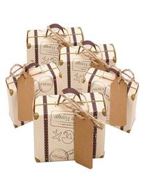 Mini Suitcase Favor Box Candy gift bag Vintage Kraft Paper with Tags Burlap Twine for Wedding Travel Themed Party Bridal Shower De9976296