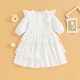 Citgeett Autumn Infant Baby Girl Dress Long Sleeve Dress Lace Patchwork A-line Dress Casual Daily Party White Spring Clothes 240514