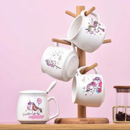Mugs Creative Ceramic Mug With Cute Animals Super Girl Child Drinking Cup Breakfast Milk Coffee Lid And Spoon