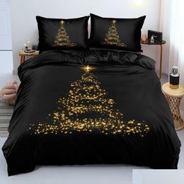 Bedding Sets Luxury Black Gold Christmas Tree 3Pcs Queen King Fl Size Duvet Er Linen Set Bedspread For A Child 200X200 240X220 Drop Dhyns