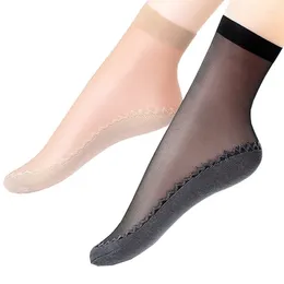 Women Socks 10 Pairs/ Lot Smooth Supple Velvet Silk Womens Summer Quality Soft Cotton Bottom Non Slip Sole Wicking Slip-resistant Sock