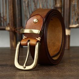 Belts 3.8CM Vintage Washed Casual Pure Cowhide Genuine Leather Men Designer Strap Male With Brass Buckle Jeans Cowboy For Man