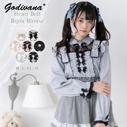 Women's Blouses Spring And Summer Japanese Sweet Shirt Wooden Ear Strap Hollow Lace Love Rhinestone Bow Long Sleeve