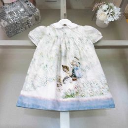 Top girls partydress Cat pattern print baby skirt Size 90-160 CM kids designer clothes Lapel collar Princess dress 24April