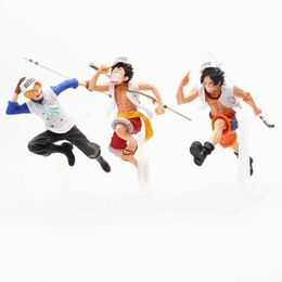 Action Toy Figures 17cm One Peice Navy Uniform Running Luffy Ace Sabo Action Figures Japan Anime Toys PVC Model Toys Collection Desktop Decoration Y240514