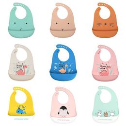 Bibs Burp Cloths Waterproof soft baby silicone bib cute cartoon print adjustable children girls boys lunch feeding bibL240514