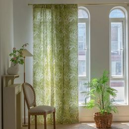 Curtain Green Leaves Printed Curtains Cotton Linen Plant Semi Blackout With Tassels For Kitchen Farmhouse Light Filtering