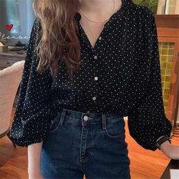 Women's Polos 2024 Shirts & Blouses Elegant Office Lady Buttons Oversize Dot Korean Style Wild Spring Summer Tops