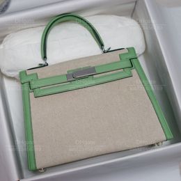 12A Mirror quality luxury Classic Designer Bag woman handbag genuine leather /canvas all handmade green 28cm Large capacity bag summer Casual Simple tote mummy bag