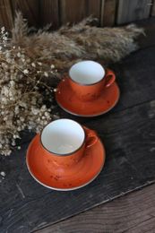 Cups Saucers Amazing Turkish Greek Arabic Coffee & Espresso Cup Set Orange 2 Psc.