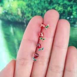 Stud Earrings LAVIFAM 925 Sterling Silver Sweet Red Rose Flower Leaf Small Ear Jewelry For Lover Girl Friends Teens