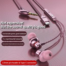 Metal wired mobile headset bass mobile phone game stereo microphone headphone braided wire headphone noise reduction