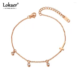 Anklets Bohemia Beach Stainless Steel Cross Charm Anklet Trendy 3Pcs CZ Crystal Chain Link Jewelry For Women Girls A20011