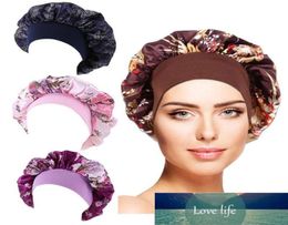 Shower Caps Women Soft Satin Bonnet Elastic Wide Band Night Sleep Hat Chemo Hair Loss Cover Fashion Head Wrap Curly Springy Factor9971620