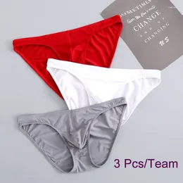 Underpants 3 PCs Mens Underwear Briefs Nylon For Men Bulge With Pouch Man Slips Silk Red Boys Pack Lot Breathable And Sexy Male Pandies