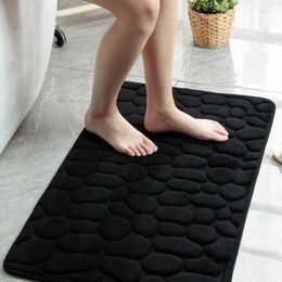 Bath Mats Memory Foam Embossed Velvet Carpet Bathroom Living Room Non-Slip Mat Cobblestone Floor Absorbent Washable Rug Toilet Home