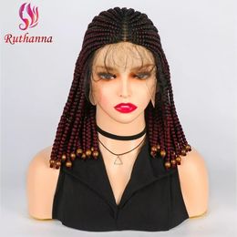 Fashion Short Bob Braided Wig Synthetic Large Lace Braiding Hair Wig For Women 14 Inch Afro High Quality Jumbo Braids Wig Cover 240506