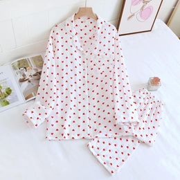 Home Clothing Est Love Heart Printed Toursers Pajamas Suit For Women's Spring Long Sleeved Pants Set Thin Cute Sweet Pyjamas Women