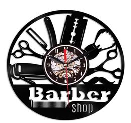 Wall Clocks 1pc Barber Shop Beauty Salon Clock Haircut Tools Vintage Record Silhouette Decor Hairdresser Gift8147271