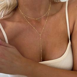 Pendant Necklaces Gold Plated Ladies Lariat Necklace Double Laryed Long Chain Pendant Necklace Fashion Gift J240513