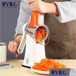 Fruit Vegetable Tools Mtifunction Chopper 3-In-1 Round Mandolin Shredder Manual Potato Carrot Cheese Graters Kitchen Accessories D Dhi9C