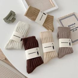 Women Socks Japanese Fashion Coffee Autumn Long Korean Winter Knitting Crew Brown 1pair Retro Style Harajuku