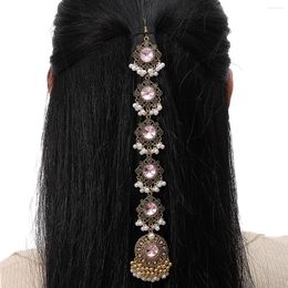 Hair Clips Luxury Romantic Pink Shining Crystal Accessories Women Retro Gold Alloy Geometric Pearl Tassel Head Chain Wedding Jewellery